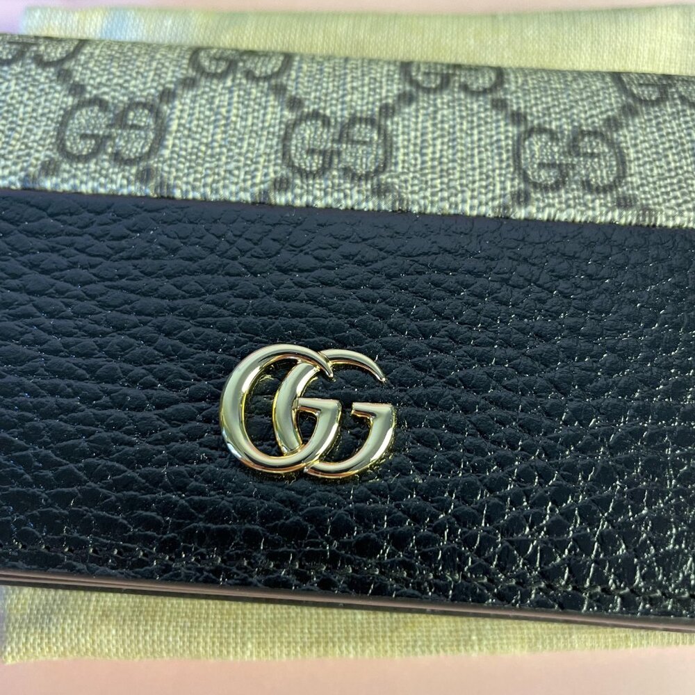 💕💕Gucci Compact Wallet Supreme GG Marmont Women's Black Gray Card Case Unisex - Picture 5 of 14